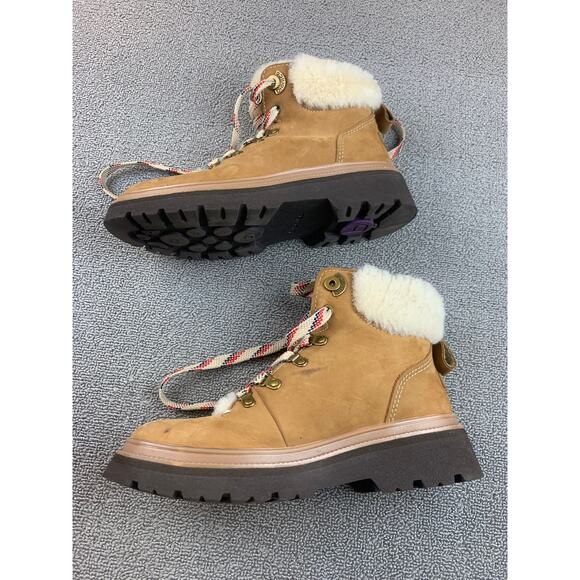 Bionica 8M Tan White Suede Faux Fur Lace Up Winter Hiking Boots - Picture 2 of 7